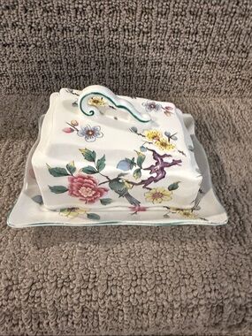 Floral Ceramic Butter Dish with Lid - White Multi